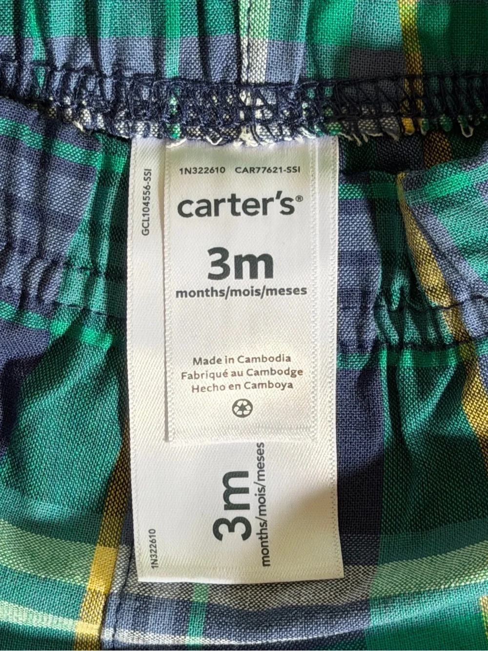 NWT Carter's Baby Boy 3 Mo Green Plaid ”Oh Snap” Crocodile/Alligator Outfit